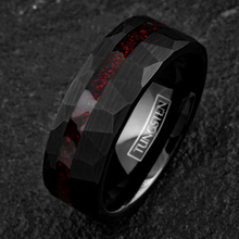 Load image into Gallery viewer, Black Wedding Band with Red Opal Men&#39;s and Women&#39;s Wedding and Engagement Band
