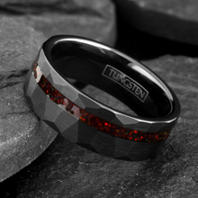 Load image into Gallery viewer, Black Wedding Band with Red Opal Men&#39;s and Women&#39;s Wedding and Engagement Band

