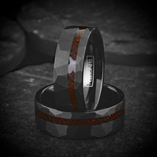 Load image into Gallery viewer, Black Wedding Band with Red Opal Men&#39;s and Women&#39;s Wedding and Engagement Band
