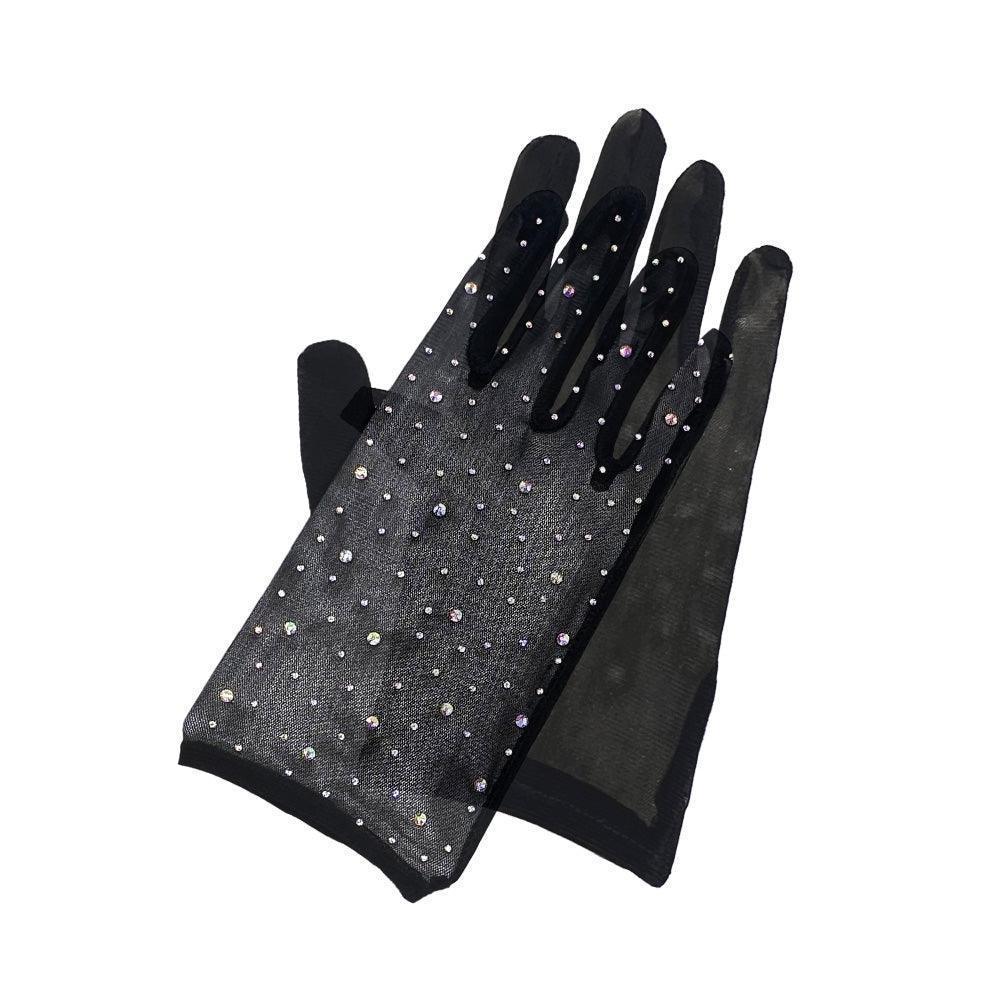 Black Stone Embellished Mesh Dressy Wedding Gloves - Jewelry Store by Erik Rayo