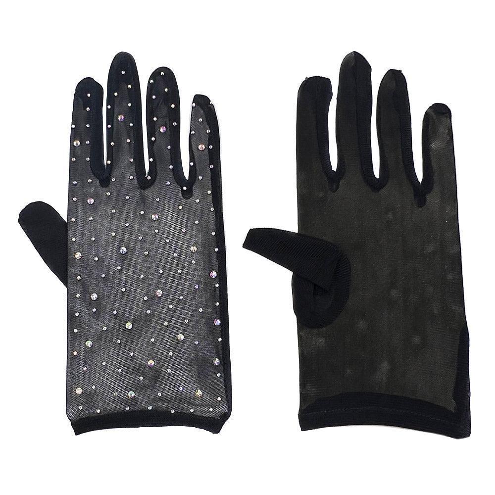 Black Stone Embellished Mesh Dressy Wedding Gloves - Jewelry Store by Erik Rayo