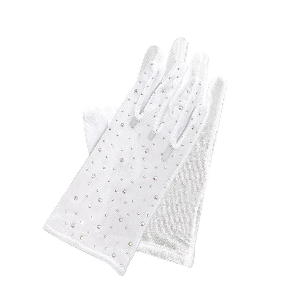 White Stone Embellished Mesh Dressy Wedding Gloves - Jewelry Store by Erik Rayo