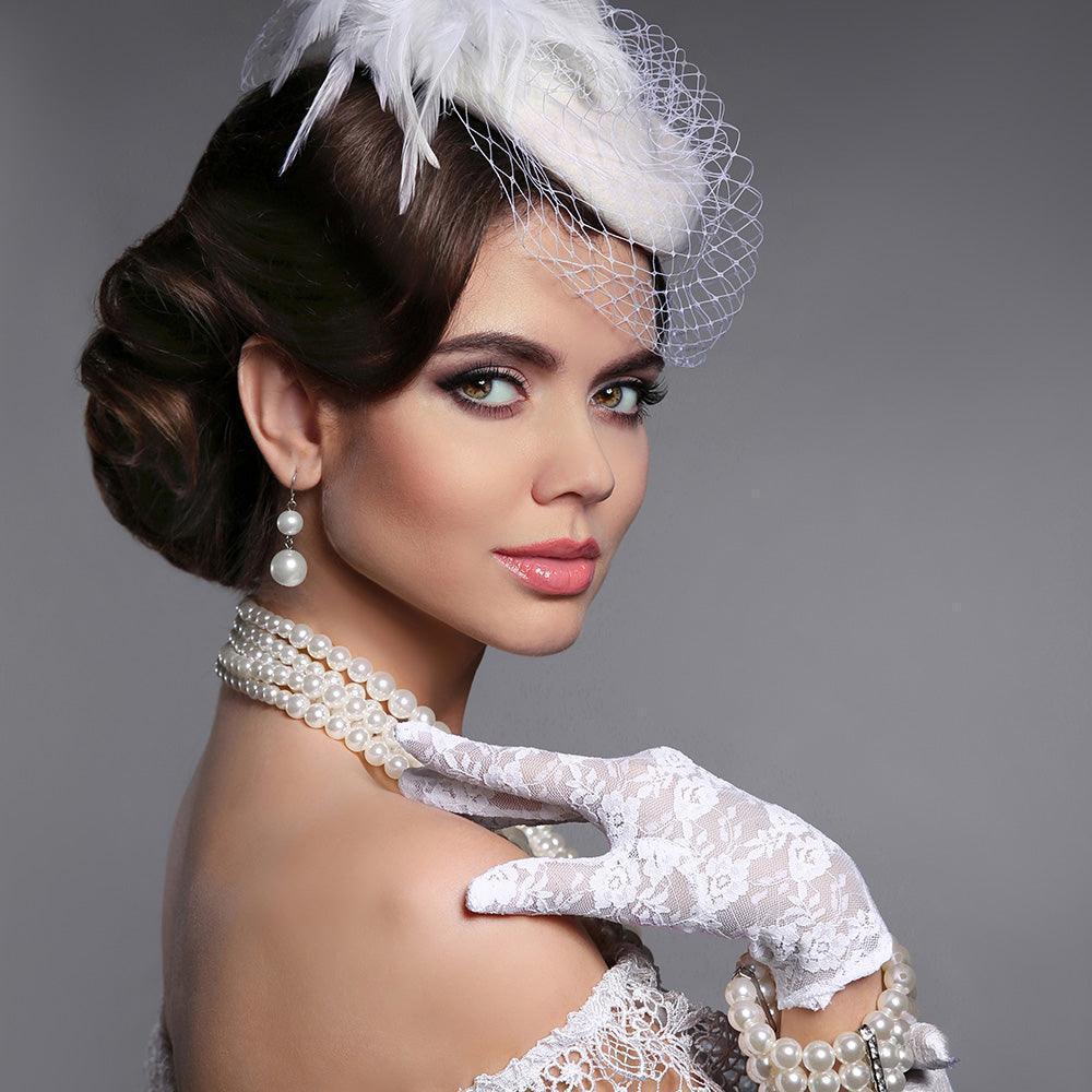 White Stone Embellished Floral Lace Dressy Wedding Gloves - Jewelry Store by Erik Rayo