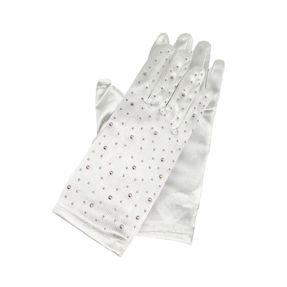 Ivory Stone Embellished Satin Dressy Wedding Gloves - Jewelry Store by Erik Rayo