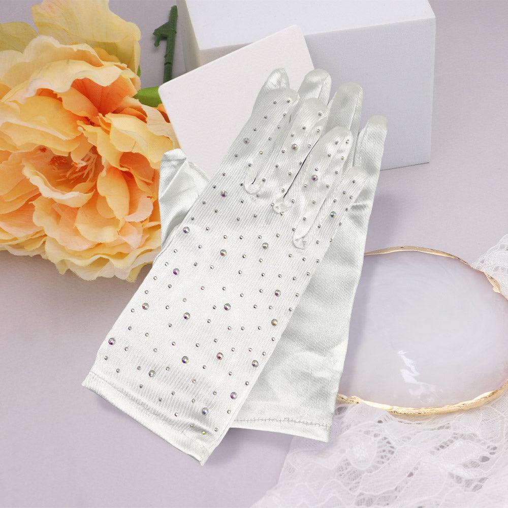 Ivory Stone Embellished Satin Dressy Wedding Gloves - Jewelry Store by Erik Rayo