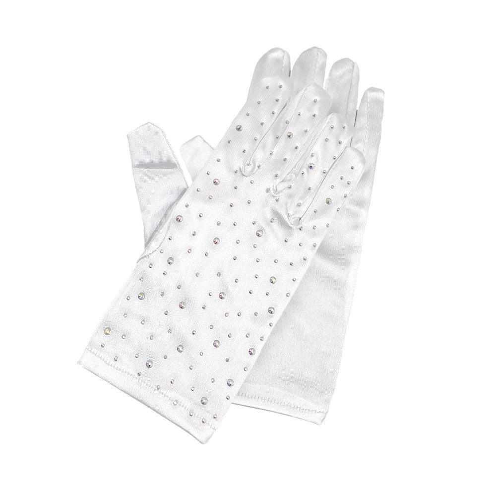 White Stone Embellished Satin Dressy Wedding Gloves - Jewelry Store by Erik Rayo