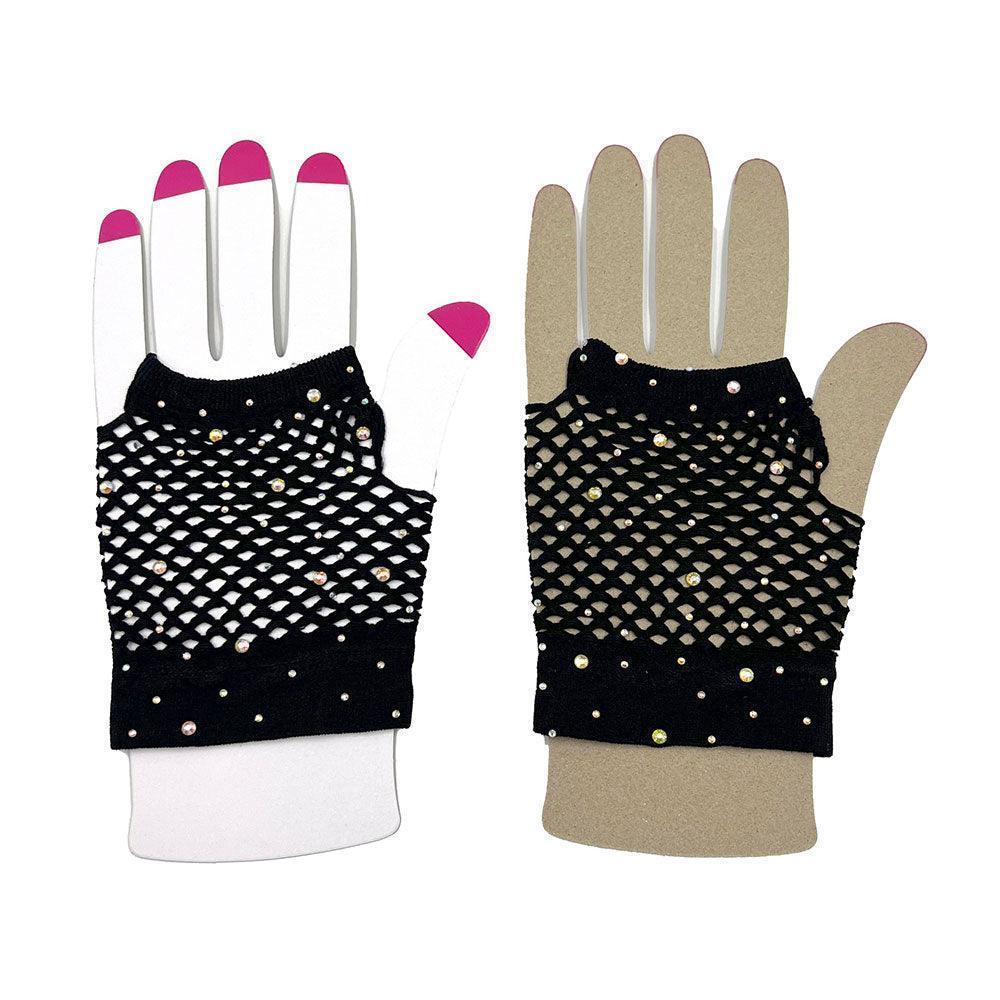Black Stone Embellished Fishnet Fingerless Wedding Gloves - Jewelry Store by Erik Rayo