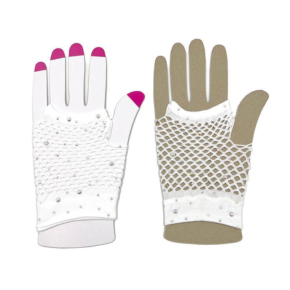 White Stone Embellished Fishnet Fingerless Wedding Gloves - Jewelry Store by Erik Rayo