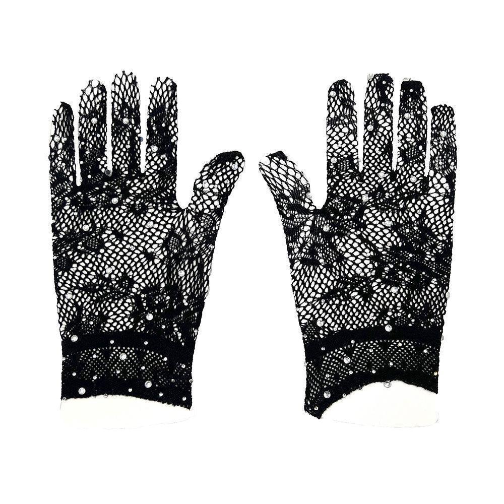 Black Stone Embellished Dressy Floral Lace Wedding Gloves - Jewelry Store by Erik Rayo