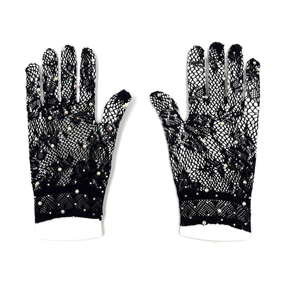 Black Stone Embellished Dressy Floral Lace Wedding Gloves - Jewelry Store by Erik Rayo