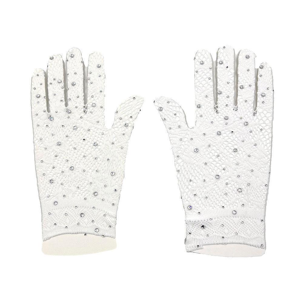 White Clear Stone Embellished Dressy Floral Lace Wedding Gloves - Jewelry Store by Erik Rayo