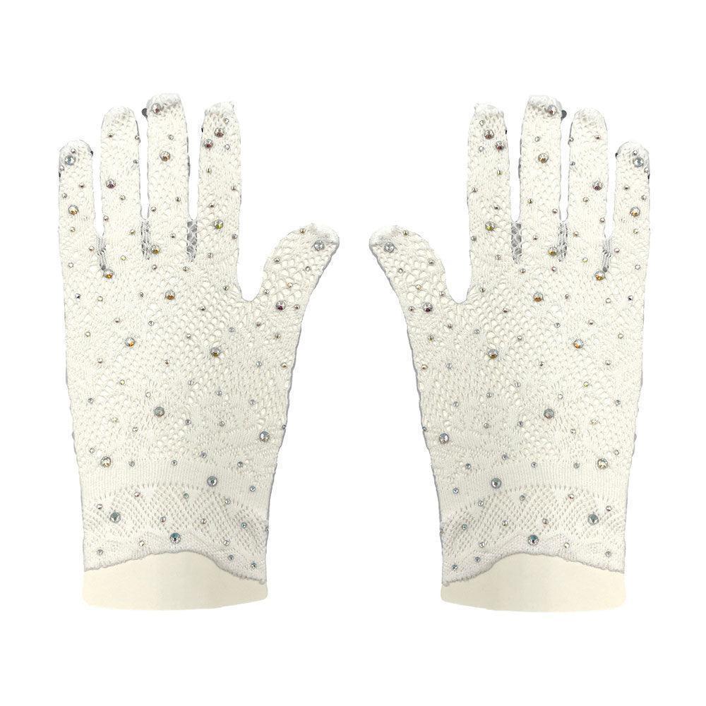 White Stone Embellished Dressy Floral Lace Wedding Gloves - Jewelry Store by Erik Rayo