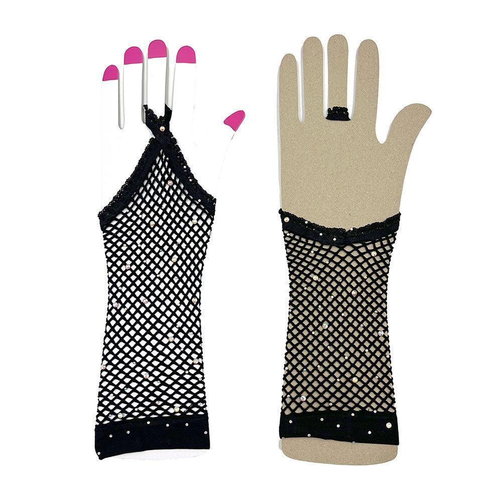 Black Stone Embellished Fishnet Fingerless Wedding Gloves - Jewelry Store by Erik Rayo