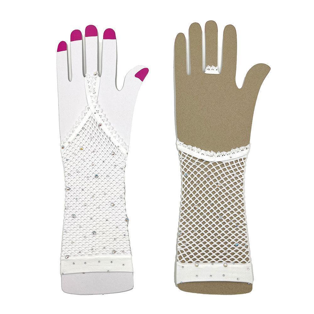 White Stone Embellished Fishnet Fingerless Wedding Gloves - Jewelry Store by Erik Rayo
