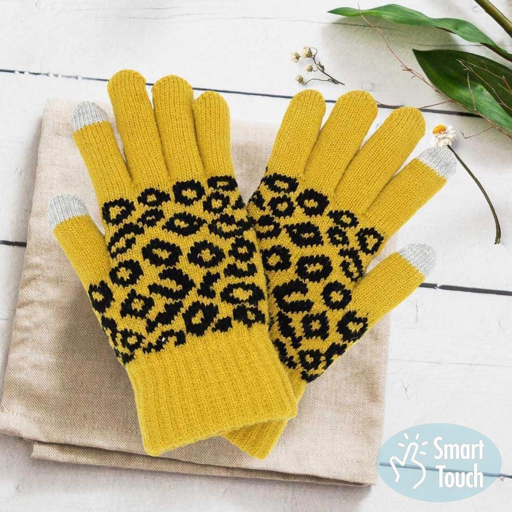 Mustard Leopard Patterned Smart Gloves - Jewelry Store by Erik Rayo