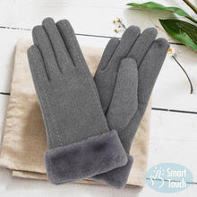 Load image into Gallery viewer, Gray Stitch Faux Fur Cuff Smart Gloves
