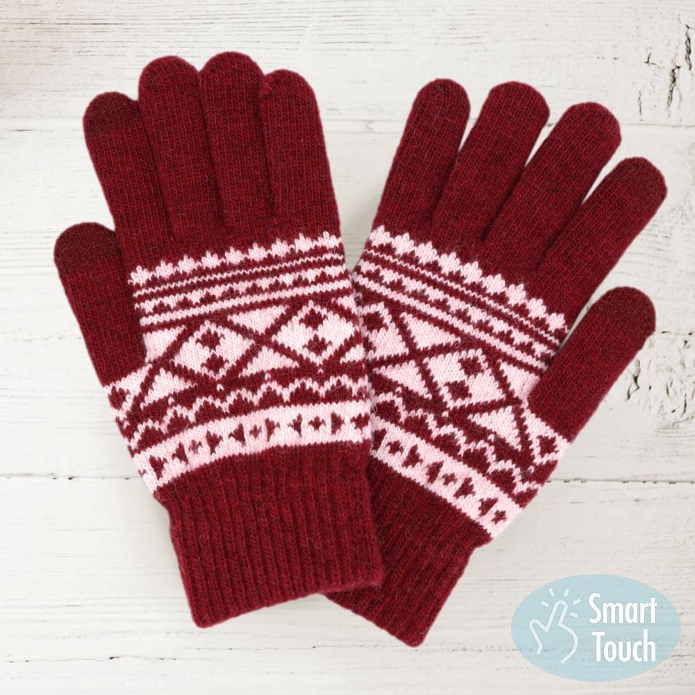 Burgundy Knit Aztec Smart Gloves