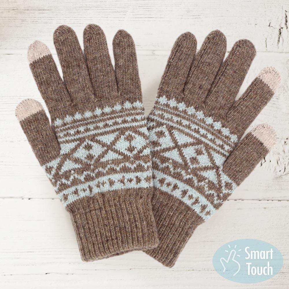 Taupe Knit Aztec Smart Gloves - Jewelry Store by Erik Rayo