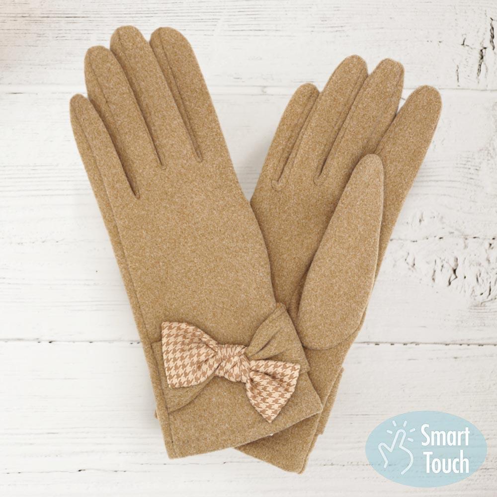 Taupe Houndstooth Bow Smart Gloves - Jewelry Store by Erik Rayo