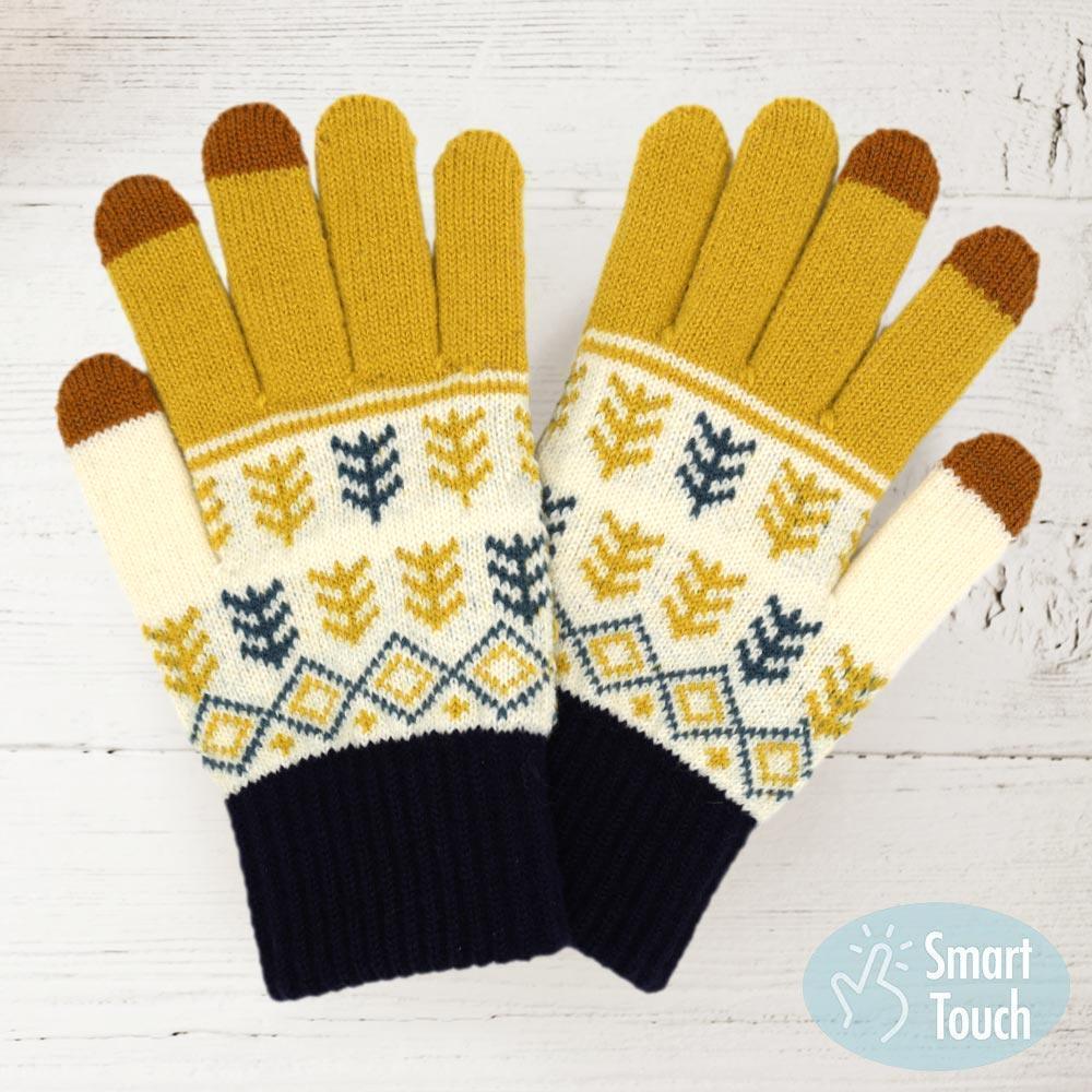 Mustard Aztec Pattern Knit Smart Gloves - Jewelry Store by Erik Rayo