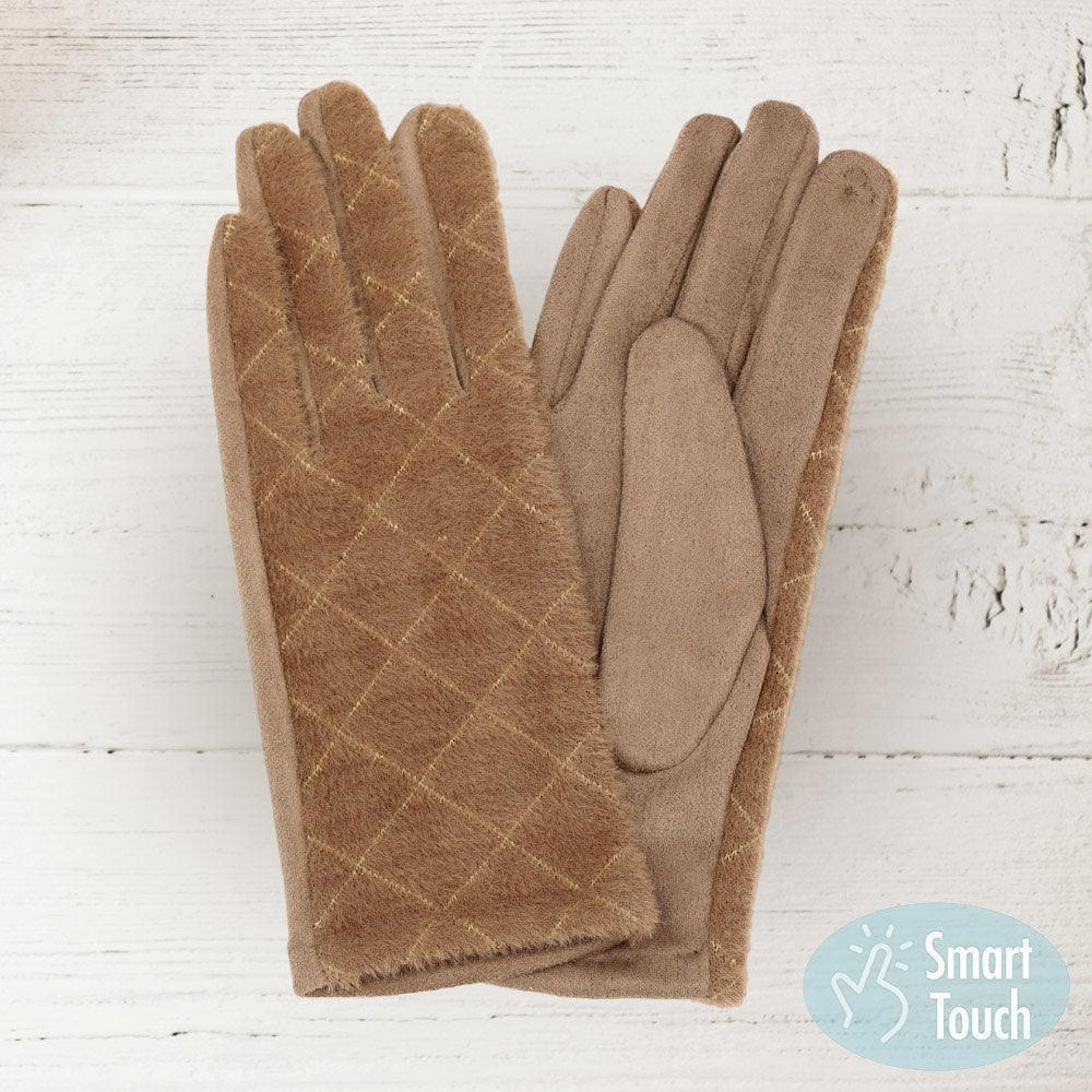 Taupe Diamond Patterned Touch Smart Gloves - Jewelry Store by Erik Rayo