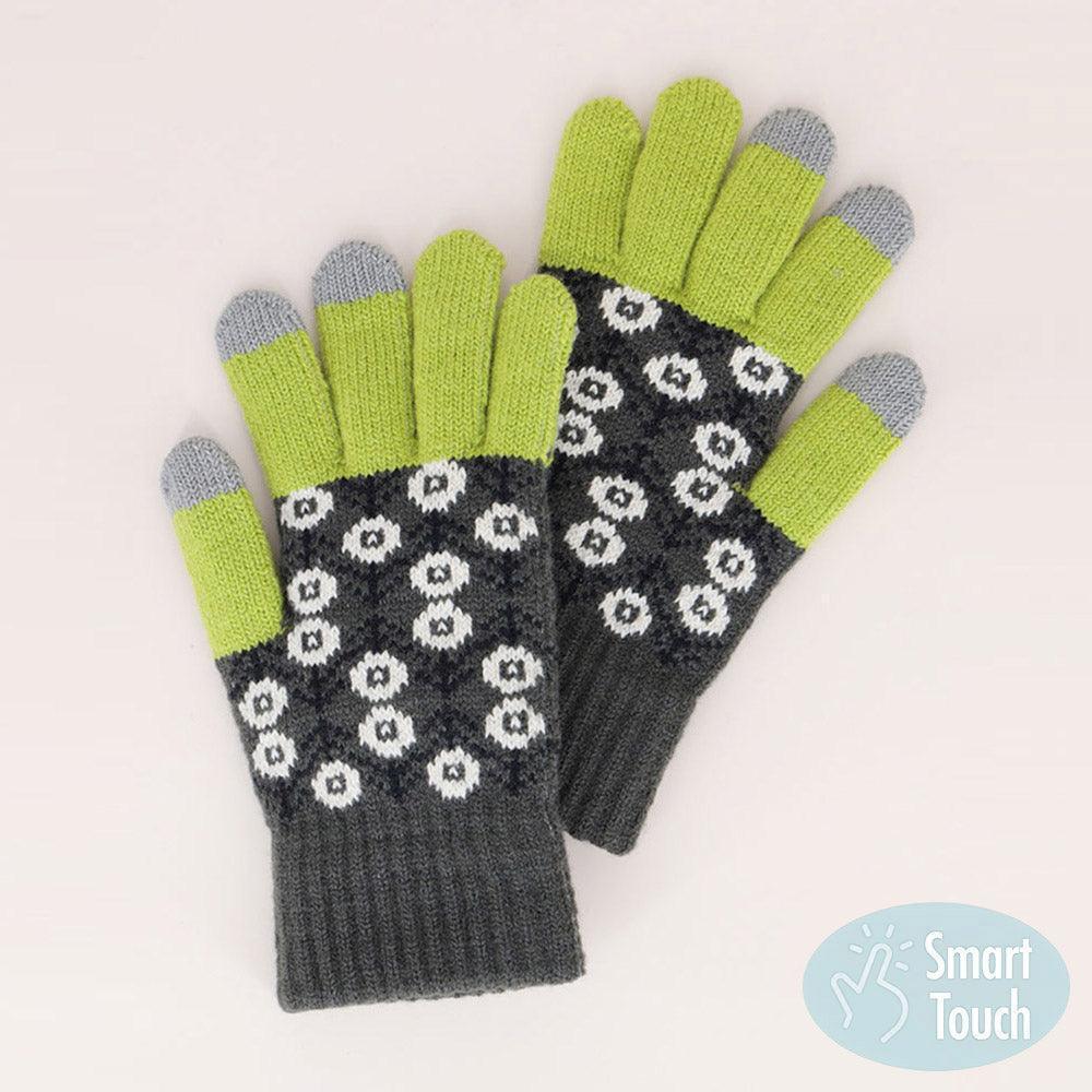 Lime Aztec Patterned Knit Touch Smart Gloves - Jewelry Store by Erik Rayo