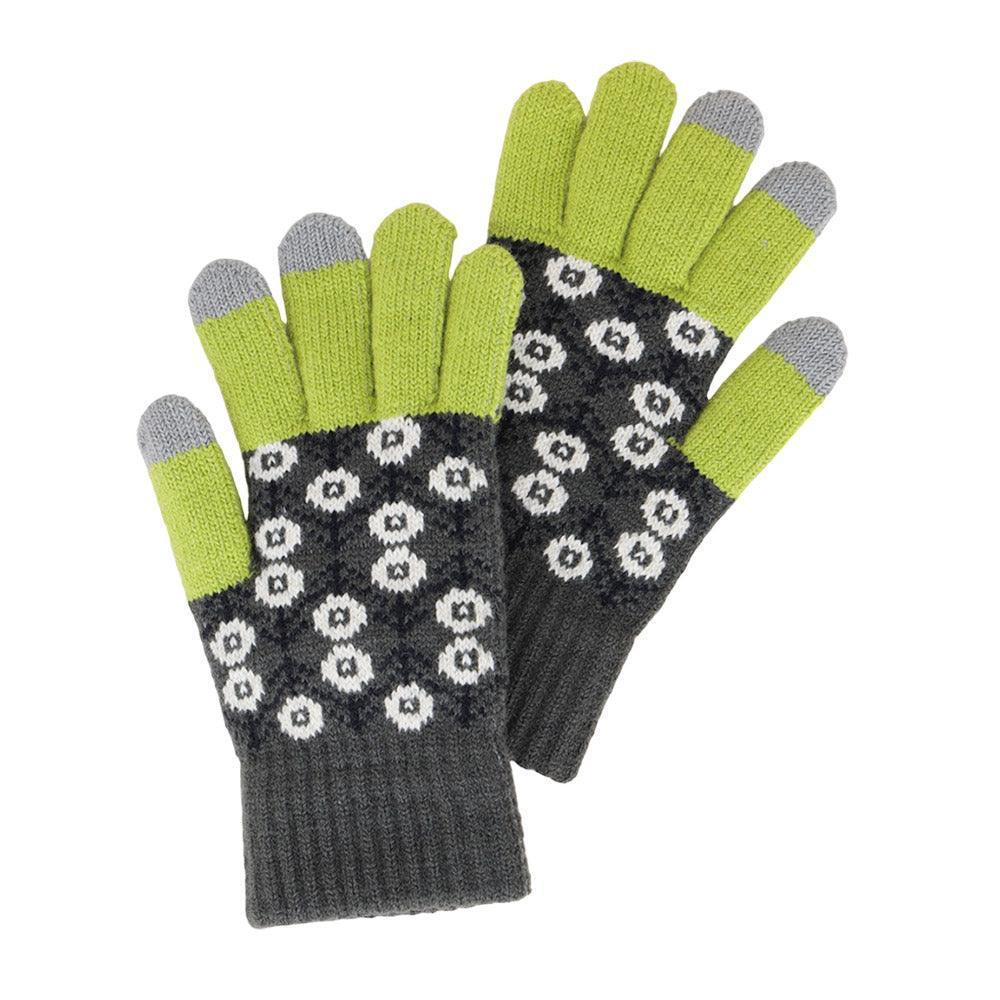 Lime Aztec Patterned Knit Touch Smart Gloves - Jewelry Store by Erik Rayo