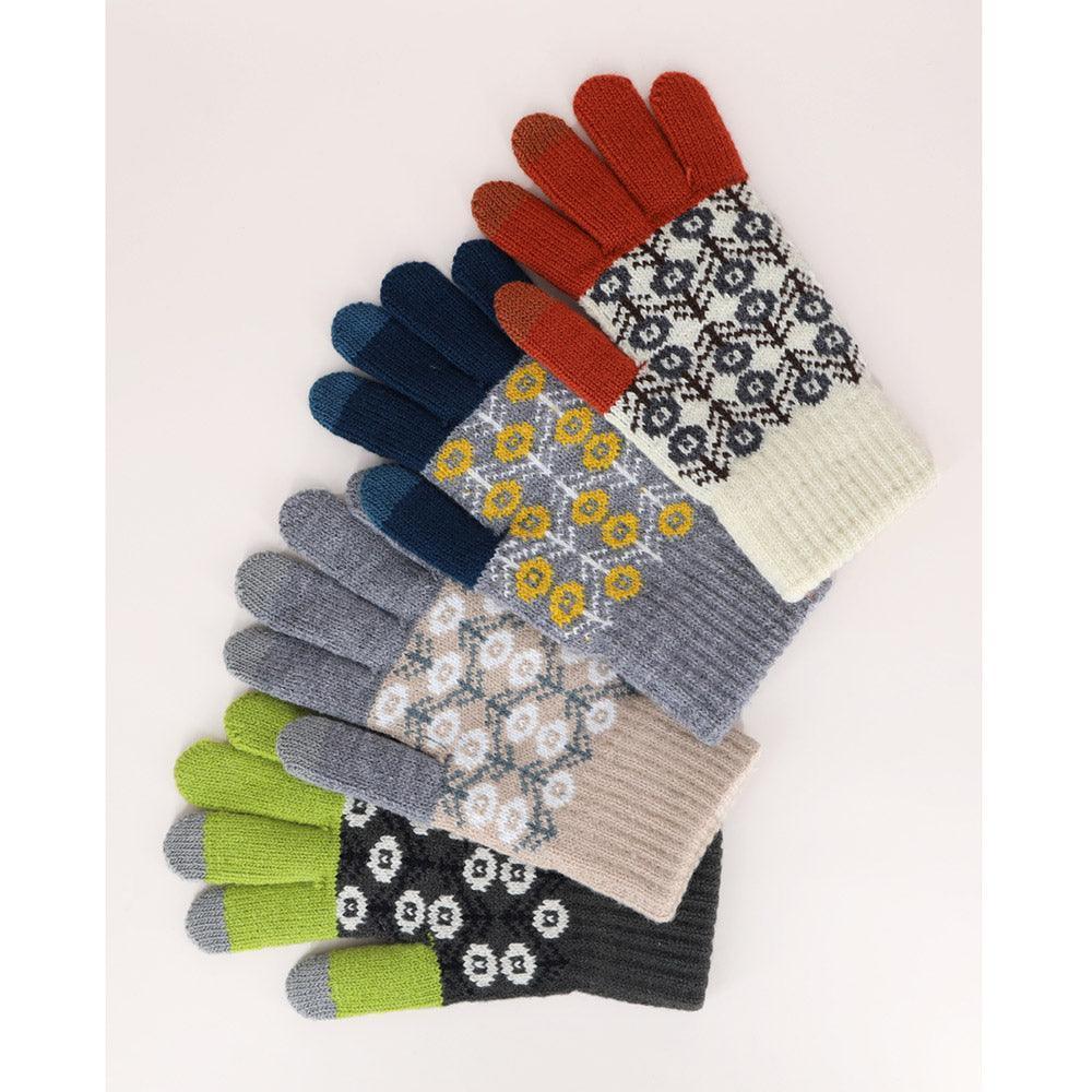 Teal Aztec Patterned Knit Touch Smart Gloves - Jewelry Store by Erik Rayo