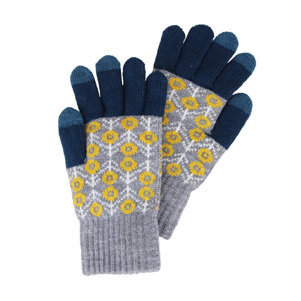 Teal Aztec Patterned Knit Touch Smart Gloves - Jewelry Store by Erik Rayo