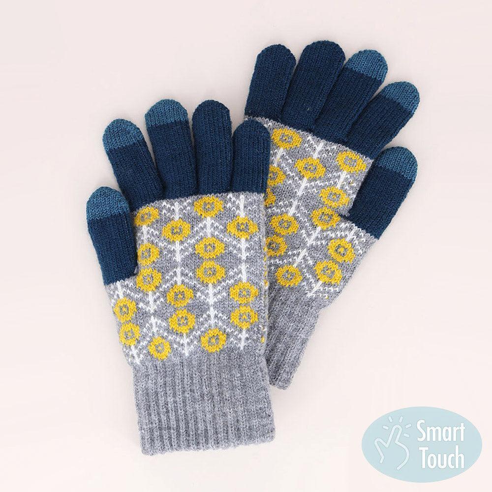Teal Aztec Patterned Knit Touch Smart Gloves - Jewelry Store by Erik Rayo