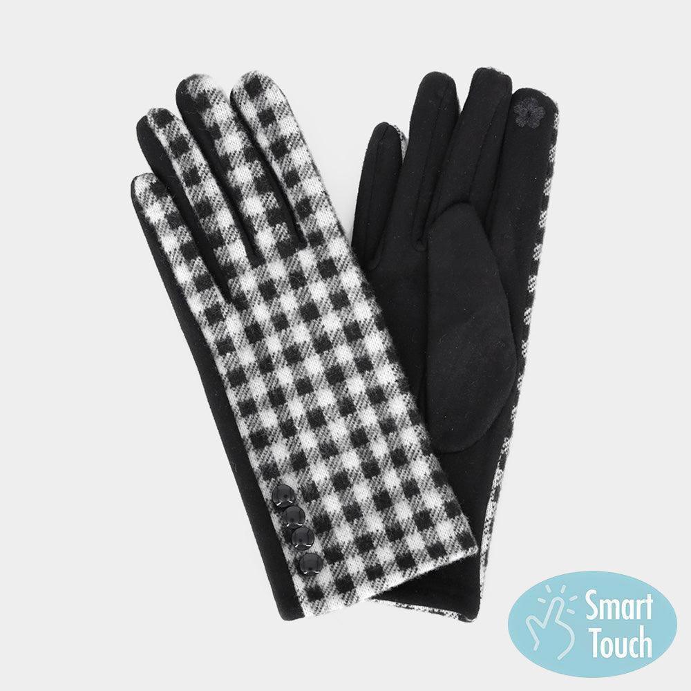 Black Buffalo Check Patterned Touch Smart Gloves - Jewelry Store by Erik Rayo