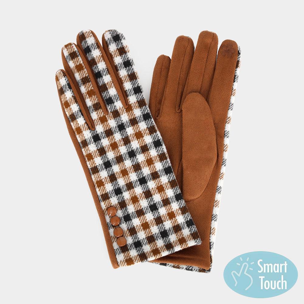 Taupe Buffalo Check Patterned Touch Smart Gloves - Jewelry Store by Erik Rayo