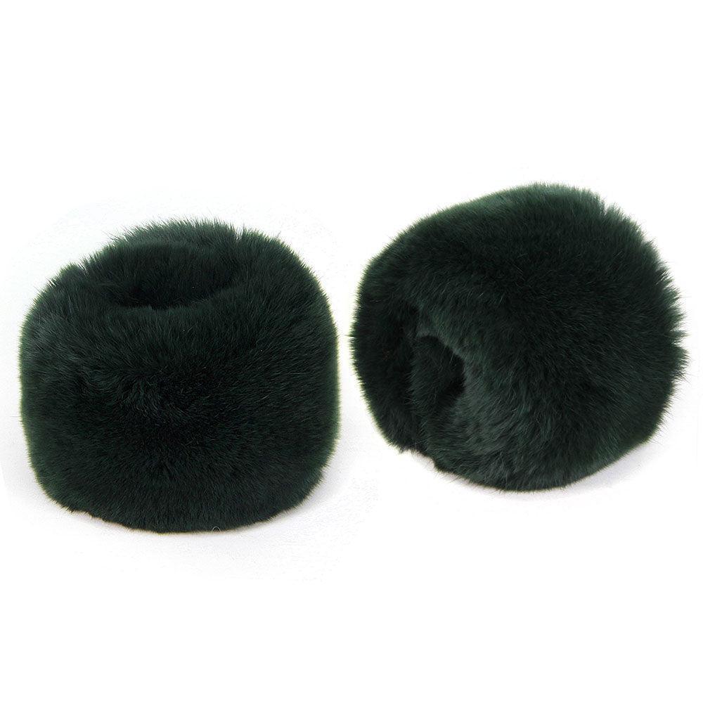 Olive Green Rabbit Fur Wrist Cuff Arm Warmer Gloves - Jewelry Store by Erik Rayo