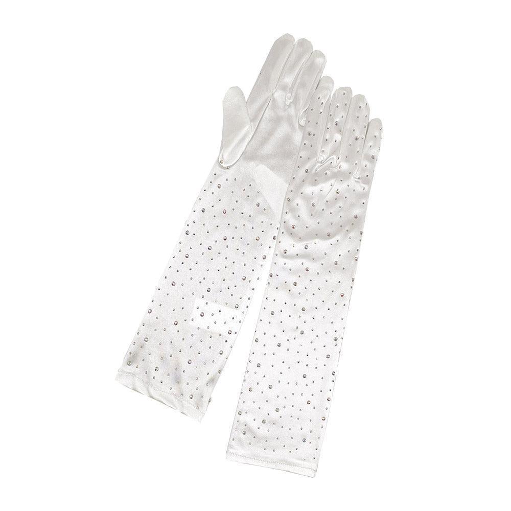Ivory Stone Embellished Dressy Satin Long Wedding Gloves - Jewelry Store by Erik Rayo