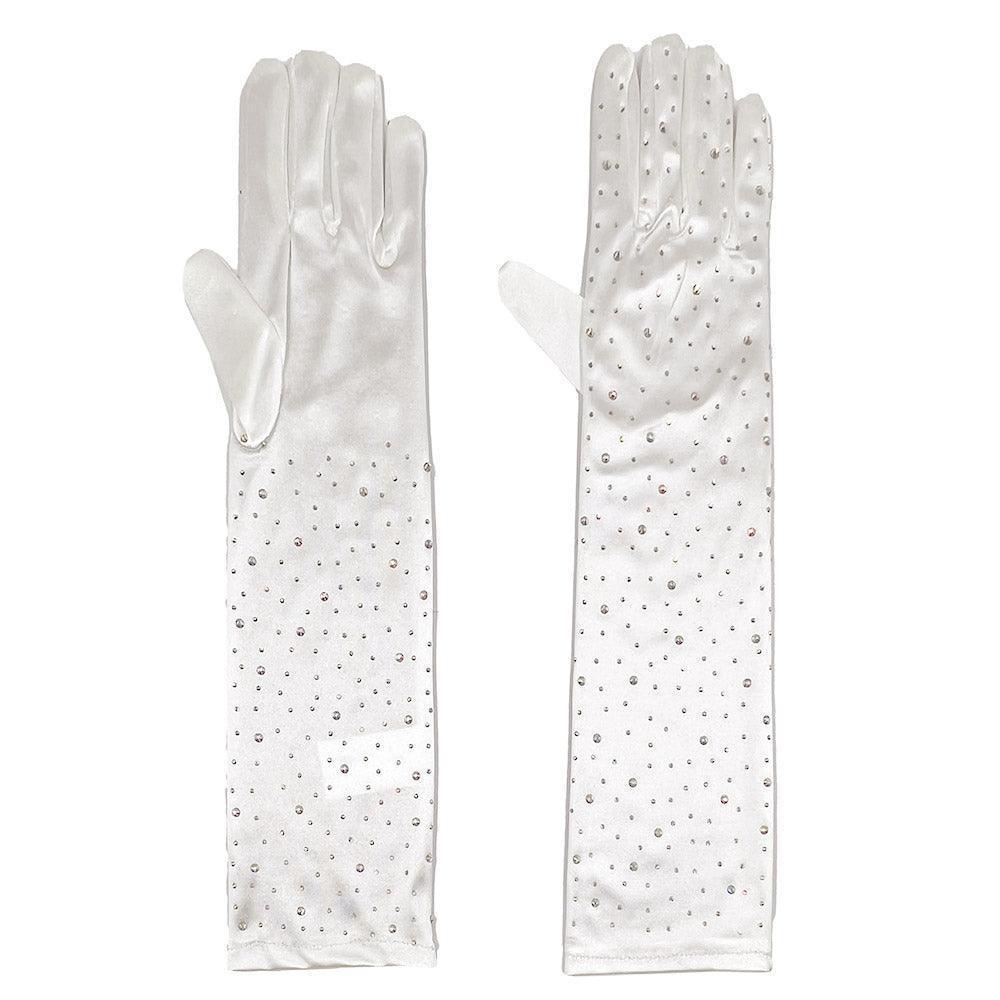 Ivory Stone Embellished Dressy Satin Long Wedding Gloves - Jewelry Store by Erik Rayo