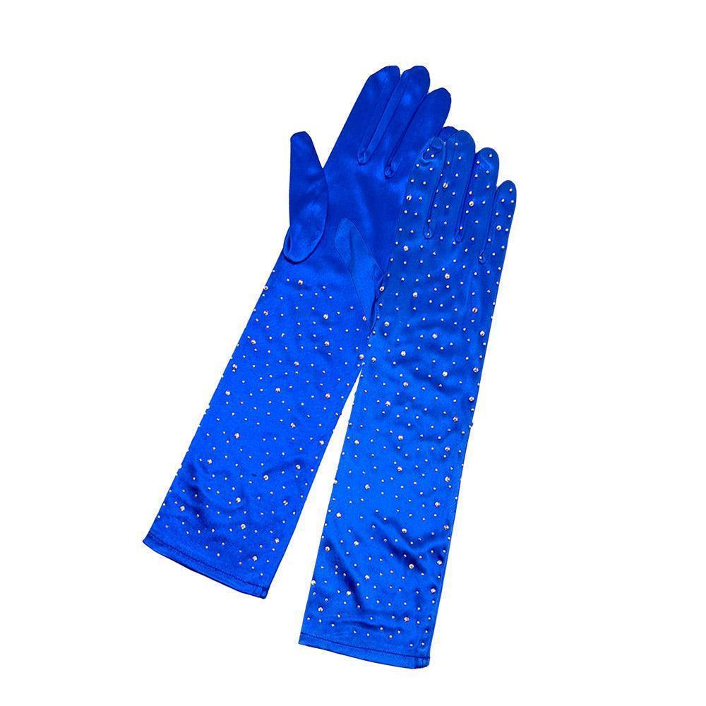 Royal Blue Stone Embellished Dressy Satin Long Wedding Gloves - Jewelry Store by Erik Rayo