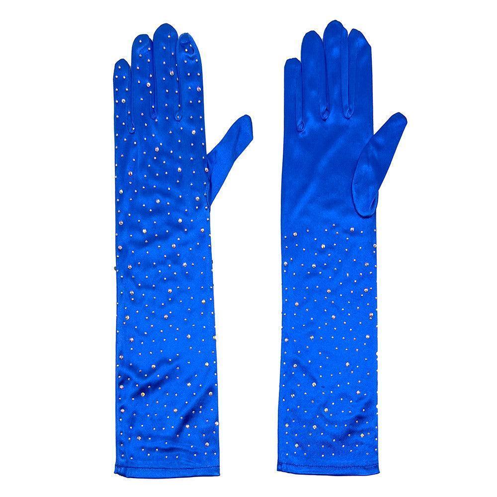 Royal Blue Stone Embellished Dressy Satin Long Wedding Gloves - Jewelry Store by Erik Rayo