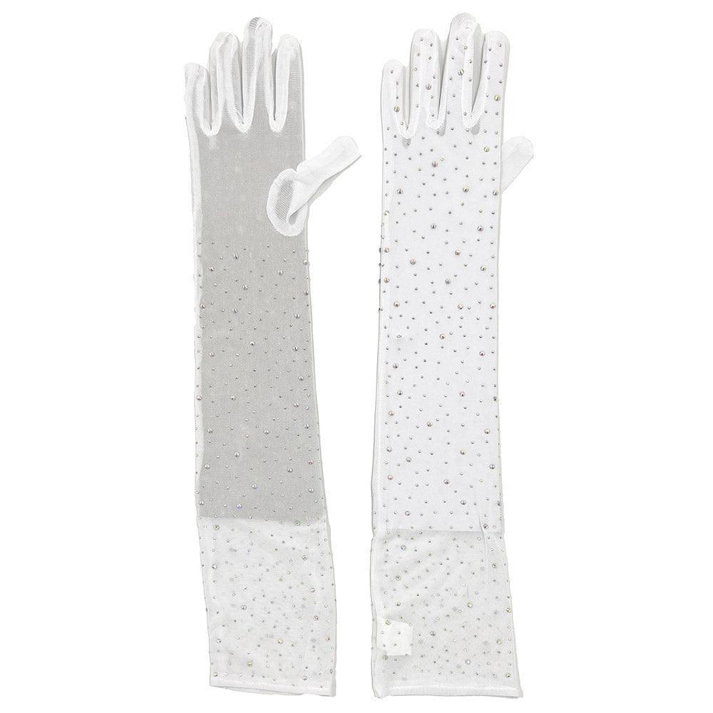 White Stone Embellished Dressy Mesh Long Wedding Gloves - Jewelry Store by Erik Rayo