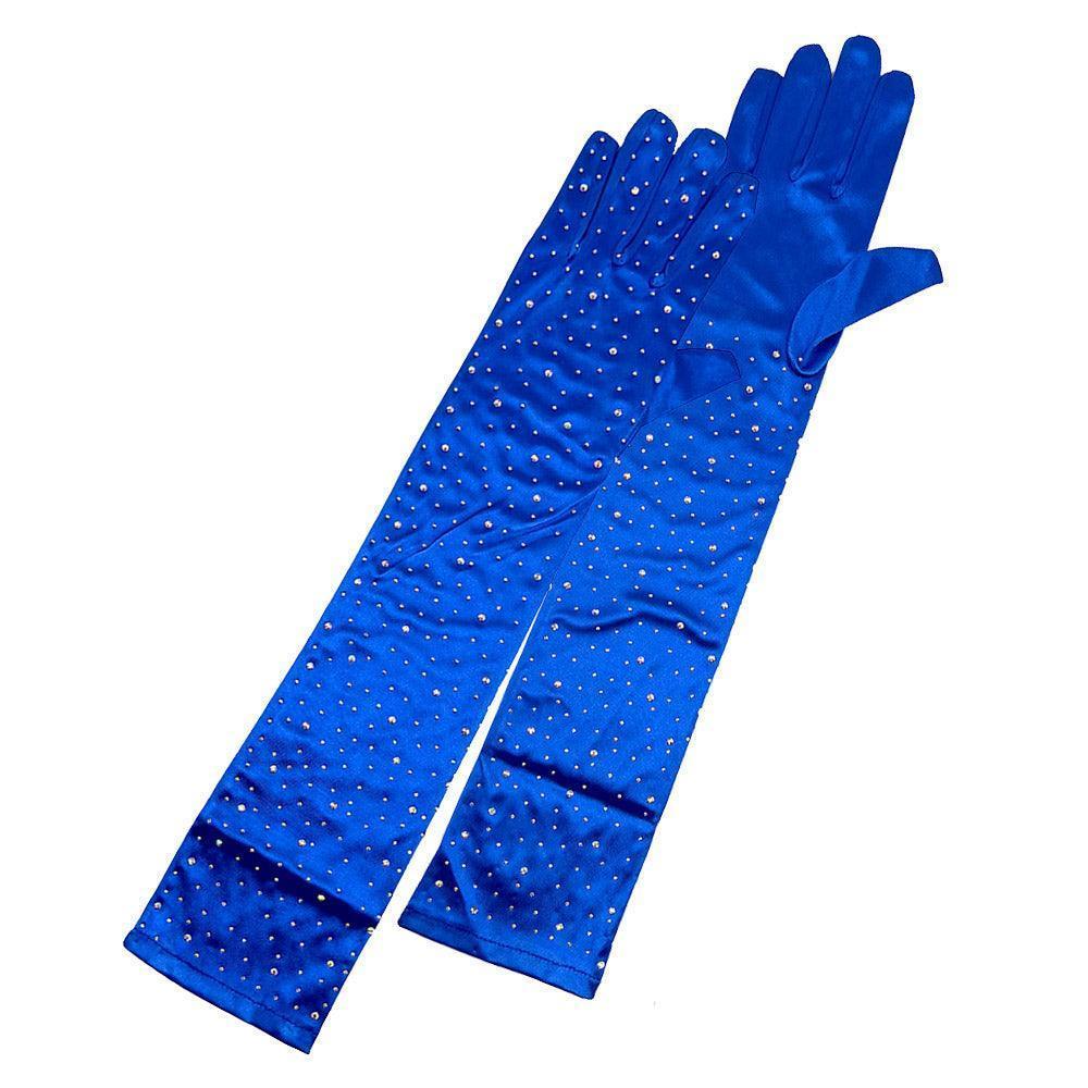 Royal Blue Stone Embellished Dressy Satin Long Wedding Gloves - Jewelry Store by Erik Rayo
