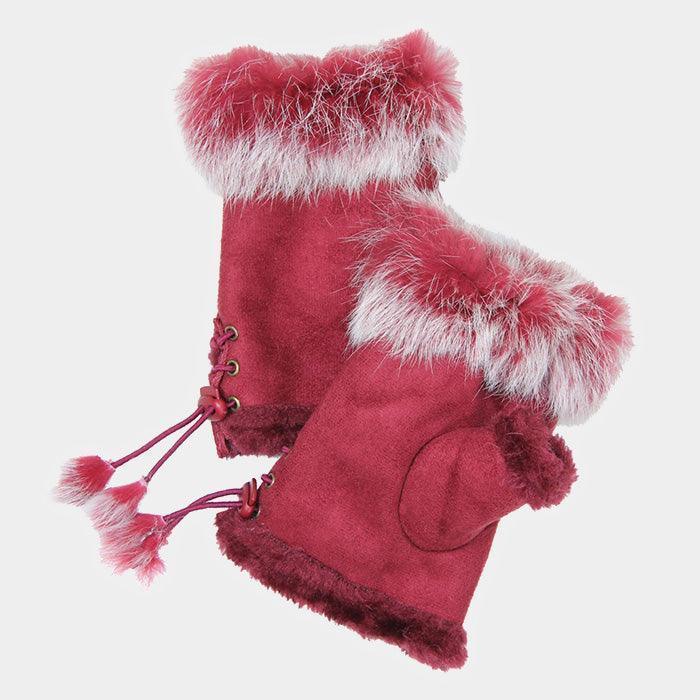 Burgundy Fingerless Fur Trim Gloves - Jewelry Store by Erik Rayo