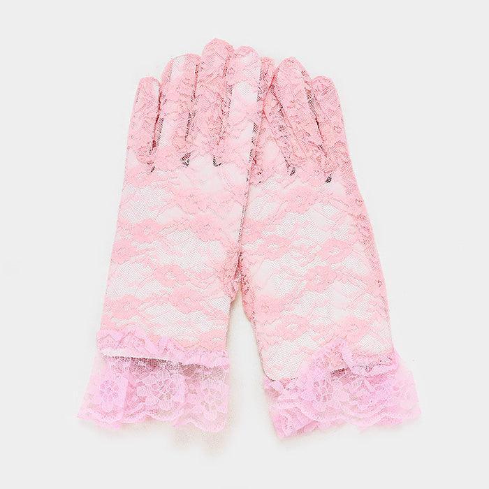 Pink Dressy Floral Lace Wedding Gloves - Jewelry Store by Erik Rayo