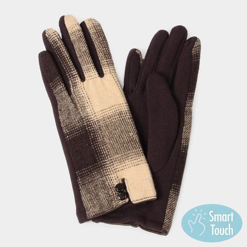 Beige Buffalo Check Patterned Touch Smart Gloves - Jewelry Store by Erik Rayo