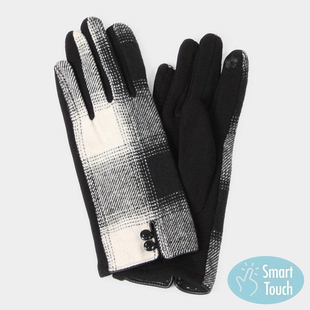 White Buffalo Check Patterned Touch Smart Gloves - Jewelry Store by Erik Rayo