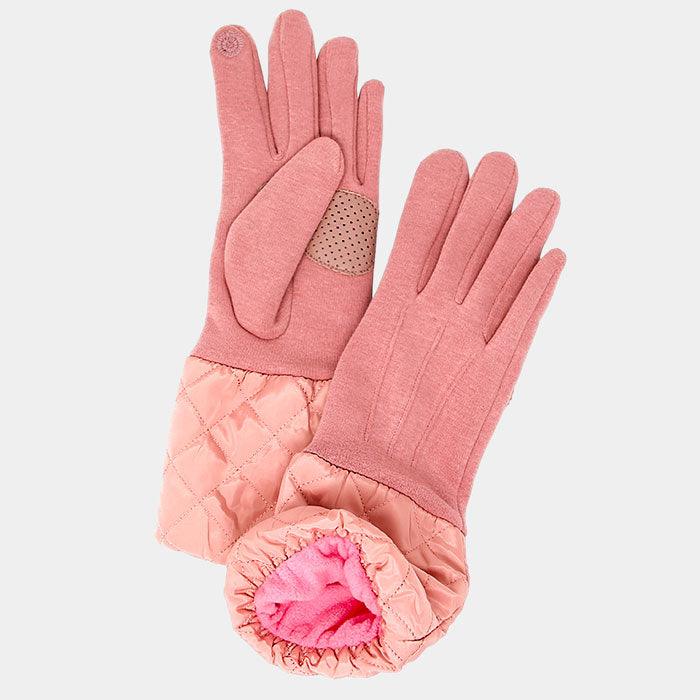 Pink Solid Quilted Tris Smart Touch Gloves