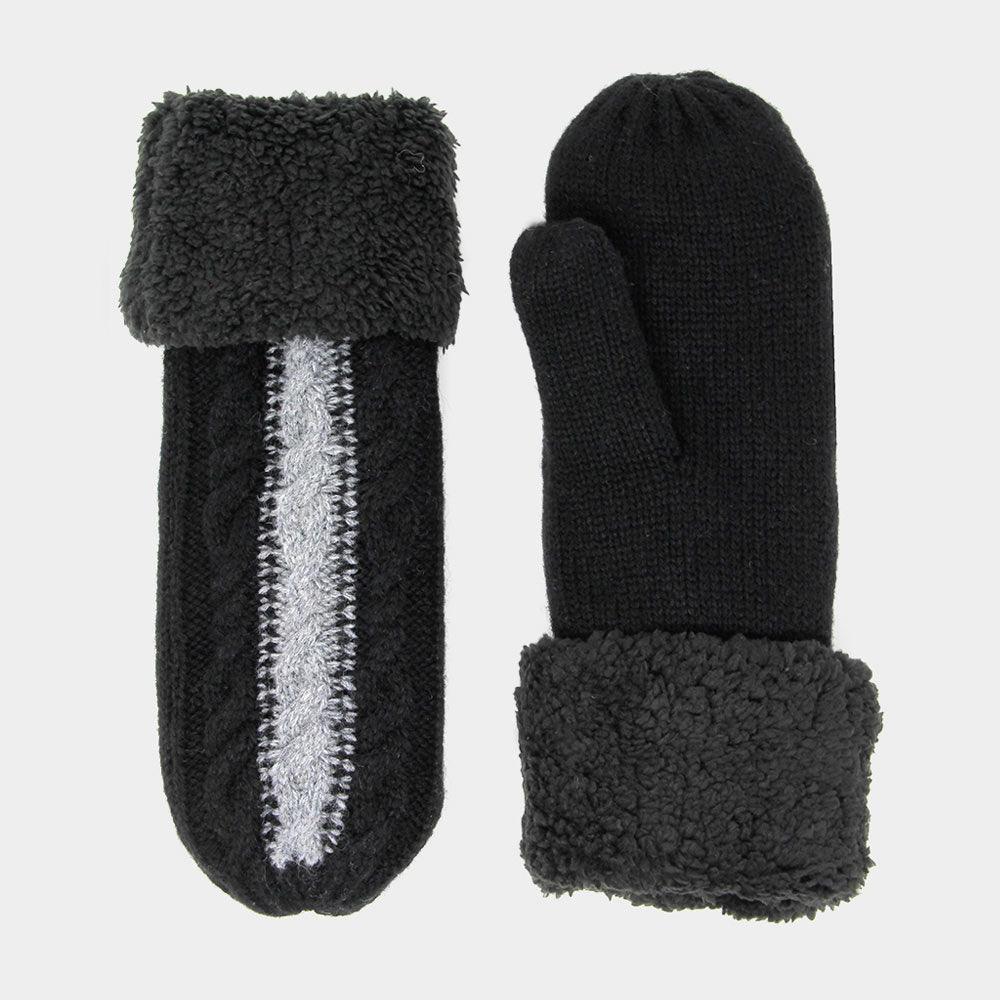 Black Two Tone Cable Knit Mitten Gloves - Jewelry Store by Erik Rayo