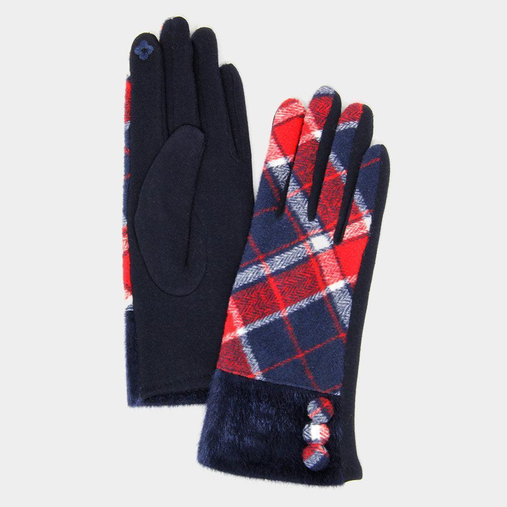 Navy Faux Fur Plaid Smart Gloves - Jewelry Store by Erik Rayo