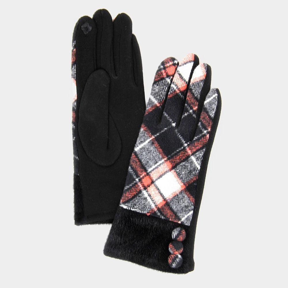 Pink Faux Fur Plaid Smart Gloves - Jewelry Store by Erik Rayo