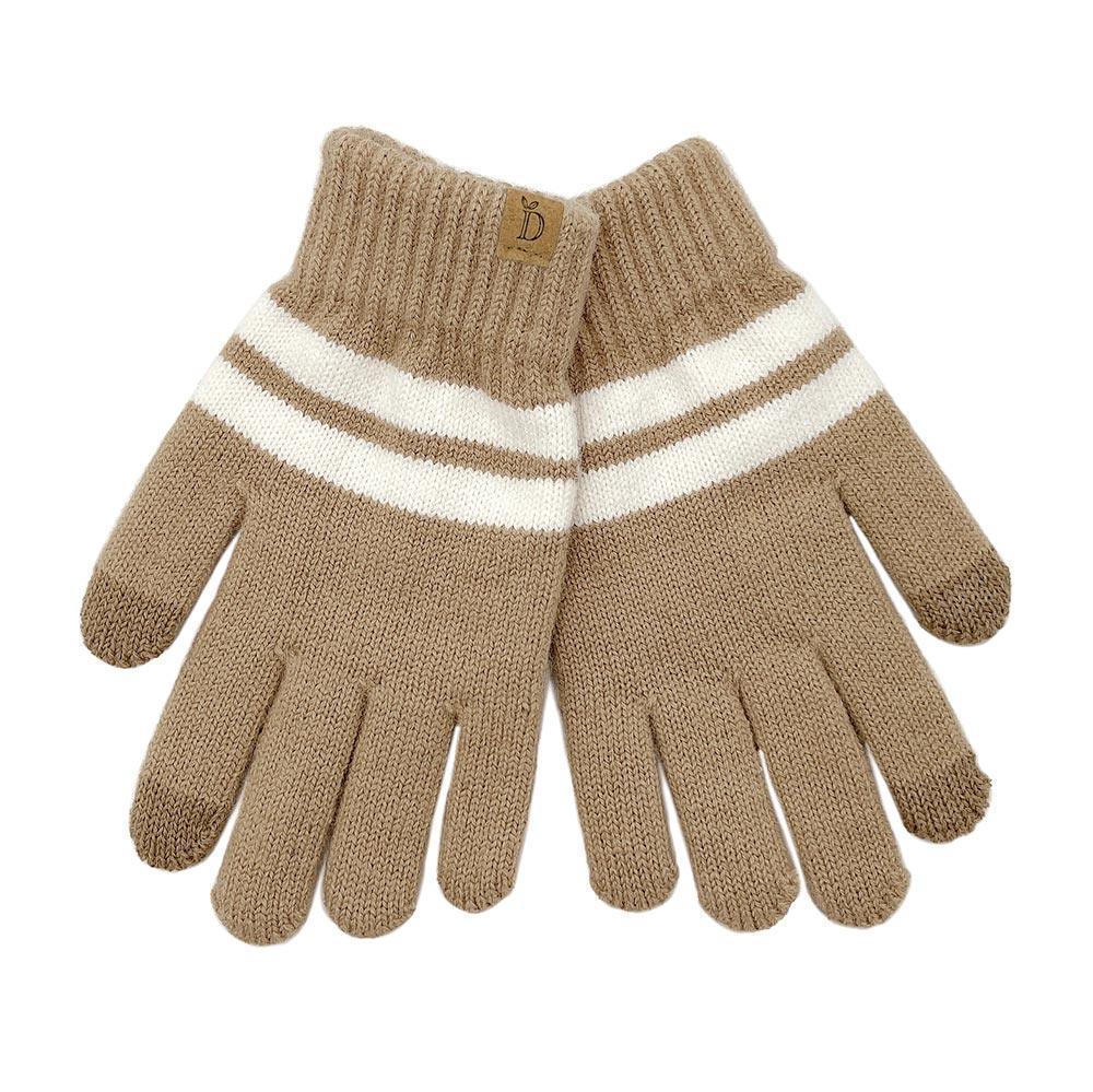Camel Striped Knit Smart Gloves - Jewelry Store by Erik Rayo
