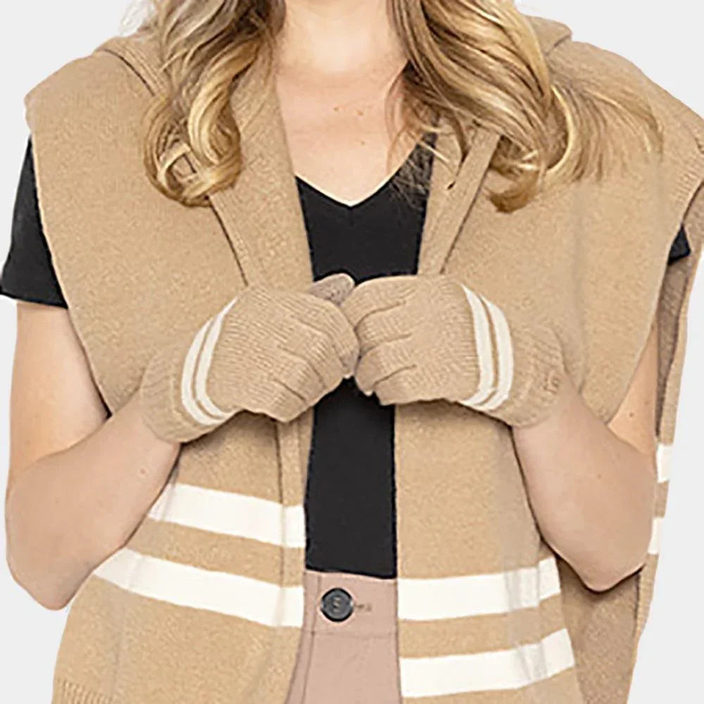 Camel Striped Knit Smart Gloves - Jewelry Store by Erik Rayo