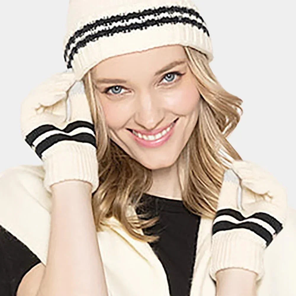 Ivory Striped Knit Smart Gloves - Jewelry Store by Erik Rayo